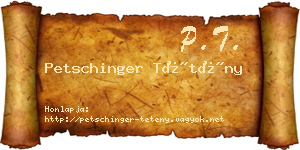 Petschinger Tétény névjegykártya